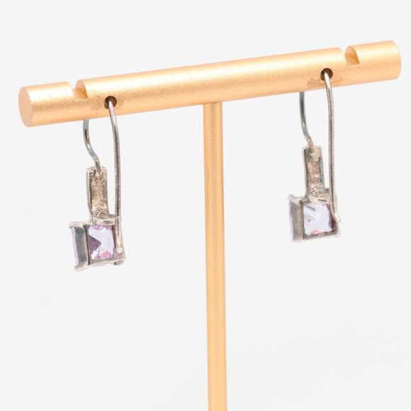 Vintage Sterling Silver Marcasite CZ Fish Hook Earrings - Picture 2 of 5